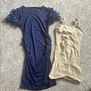 Maternity Elegant Navy Dress and spanx Set
